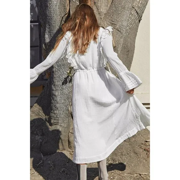 Free People Making Memories Midi Dress Buttondown Ruffle Crochet Lace S 284953 - Picture 4 of 10